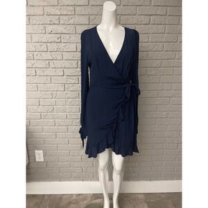 How Very Loved Long Sleeve Deep V Faux Wrap Dress Size L